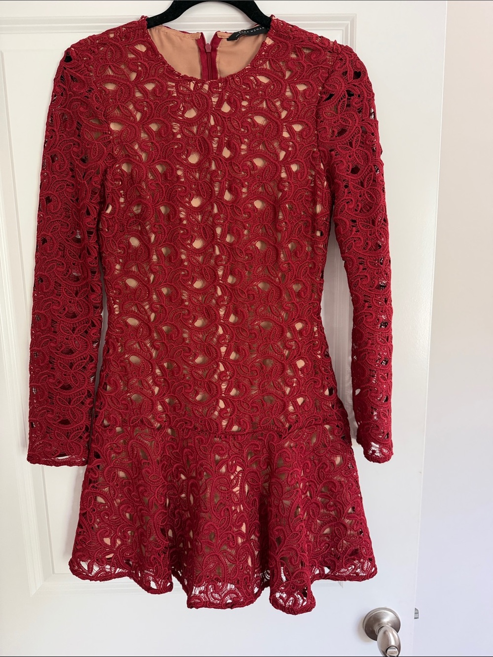 Zara Red Lace Long-Sleeve Fit & Flare Dress